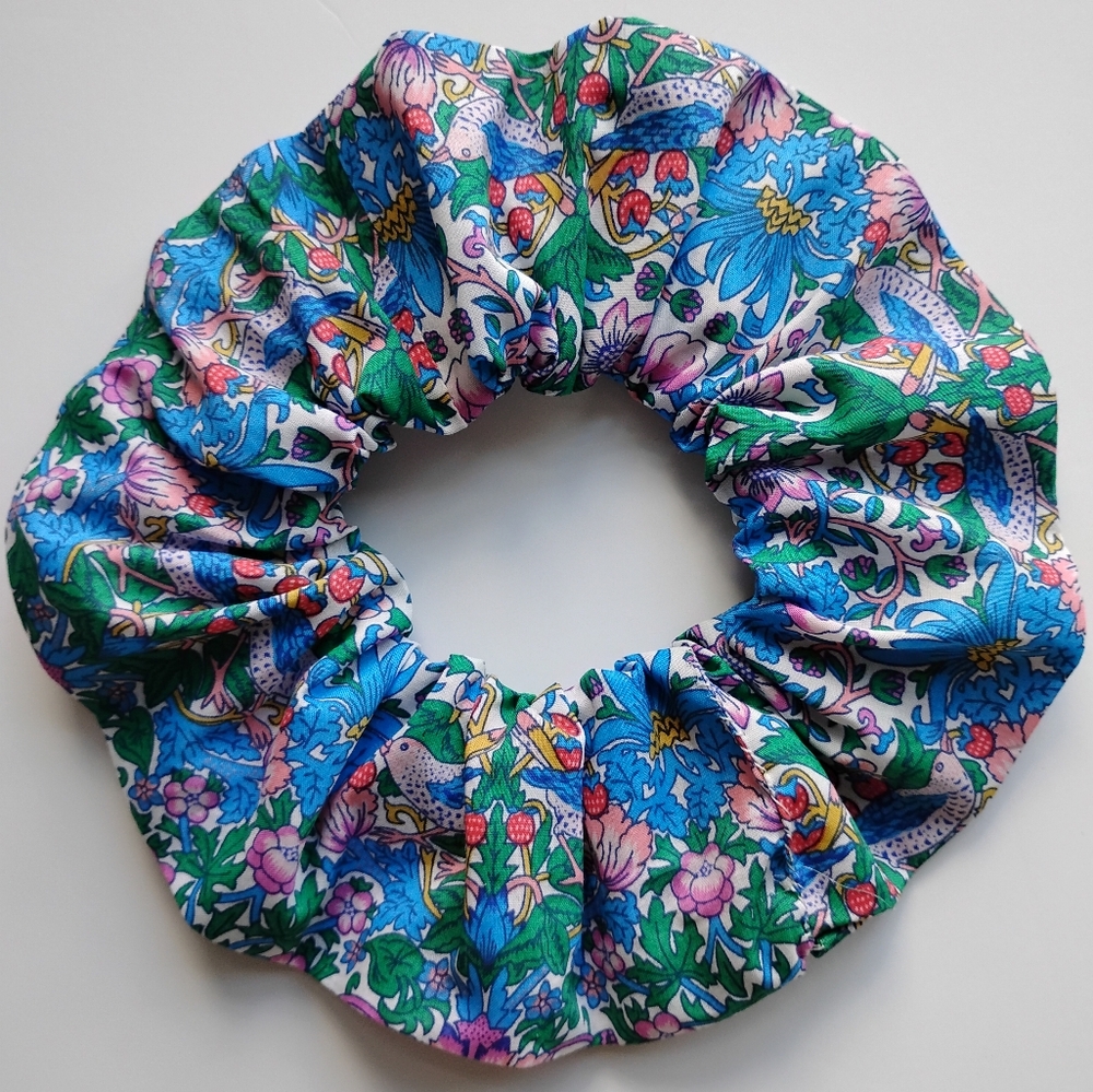 Liberty of London Scrunchie Strawberry Thief Spring Blue Pink Bespoke Pastel